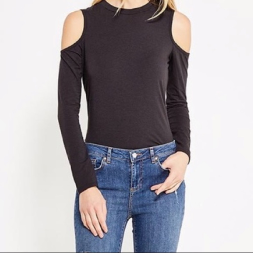 Topshop Cutout shoulder green long sleeve blouse